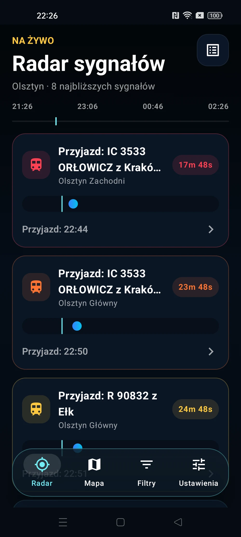 Rzeczywisty ekran Radaru TaxiSignal na Androidzie